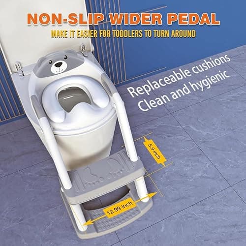 Potty Training Seat, SKYROKU Upgrade Toddler Toilet Seat for Kids Boys Girls, 2 in 1 Potty Training Toilet, Splash Guard Anti-Slip Pad Step Stool,New Sector-Shape Stabilized Base (8899+Grey) thumbnail 7