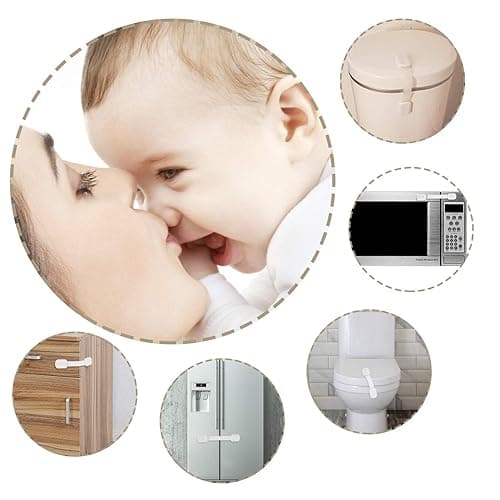 Goodv Child Safety Cabinet Locks - (10 Pack) Baby Proofing Latches to Drawer Door Fridge Oven Toilet Seat Kitchen Cupboard Appliance Trash Can with 3M Adhesive - Adjustable Strap No Drill No Tool - White thumbnail 9