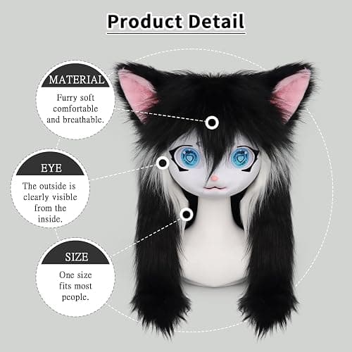 SMILETERNIT Animal Head Cat Fursuit Cut Mask Halloween Masquerade Costume Props thumbnail 3