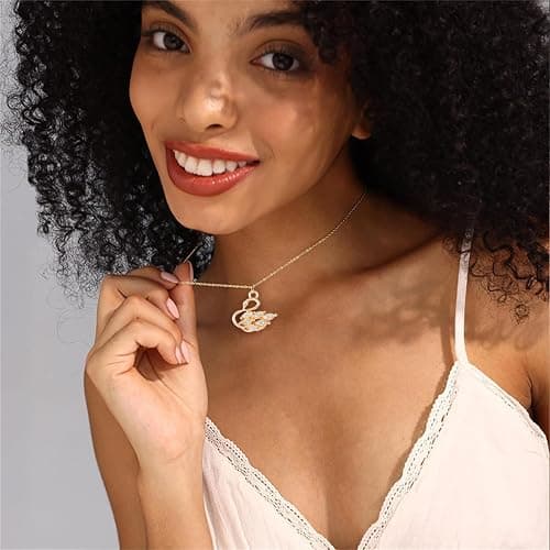 QLYOVWE Crystal Swan Pendant Necklace for Women 14K Gold Plated Rhinestones Necklace Elegant Bird Design Birthday Holiday Christmas Jewelry Gift thumbnail 2