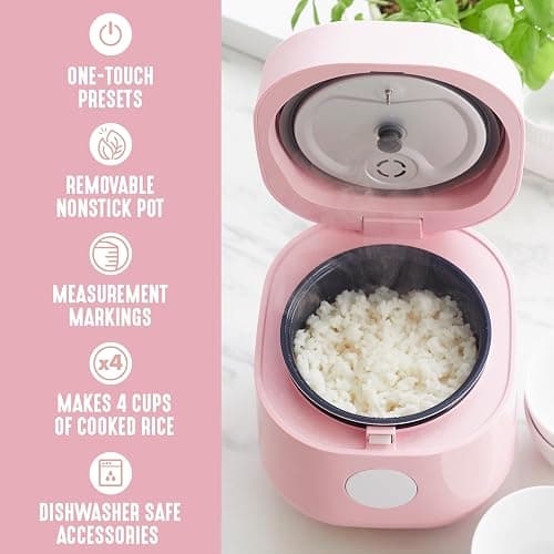 GreenLife Digital Rice Cooker, 2-Cups Uncooked/4-Cups Cooked, Removable Nonstick Ceramic PFAS-Free Pot, One-Touch Presets, Oats, Quinoa, Brown Rice, Auto Keep Warm, Fuzzy Logic Tech, 1.5QT, Pink thumbnail 4