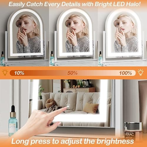 Gvnkvn Lighted Makeup Mirror, Hollywood Vanity Mirror with Lights, Three Color Lighting Modes, and Detachable 10X Magnification Mirror, Smart Touch Control, 360°Rotation (15.2in White) thumbnail 9