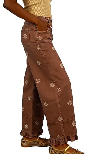 utcoco Barrel Jeans Women 2026 Floral Print Wide Leg Jeans Y2k Patchwork Baggy Boyfriend Denim Pants thumbnail 3