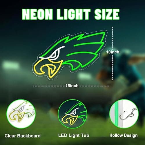 Jevuoyee Eagle Neon Signs for Wall Decor, Dimmable Eagles Logo Neon Light, LED Decor Birthday Gifts for Man Cave, Game Room, Bedroom, Bar, Bistro, Club, Cafe thumbnail 2