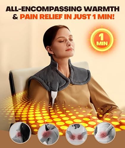 Lenmen Graphene-Infused 1Min Fast Heating Pad, Deeper Pain Relief Weighted Heating Pads for Neck and Shoulders and Back, Heated Wrap with 6 Heat Options 4 Auto Timer, Gifts for Men Women Mom Christmas thumbnail 2
