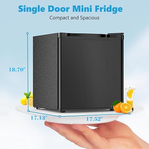 Electactic 1.6 Cu.ft Mini Fridge with Freezer, Compact Single Reversible Door Refrigerator, Adjustable Thermostat, Ultra Quiet, Energy Efficient for Office, Dorm, Bedroom, Apartment -Black - Black thumbnail 2