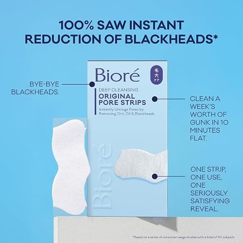 Bioré Original Blackhead Remover Strips, Deep Cleansing Nose Strips With Instant Pore Unclogging, Features C-Bond Technology, Oil-Free, Non-Comedogenic Use, 14 Count thumbnail 8