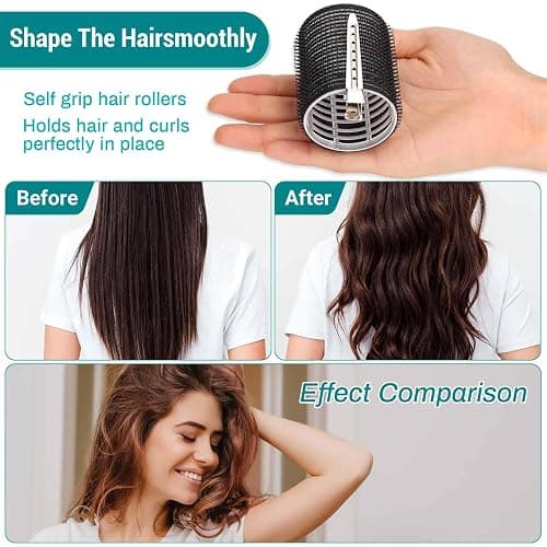 Acejoz Hair Rollers for Blowout Look, 38 Pcs Self Grip Hair Rollers Set with 4 Sizes, 12 Pcs Hair Clips, Comb and Storage Bag for Hair Volume (Black) thumbnail 6