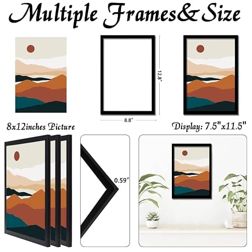 ijuerybai Black 8x12 Picture Frame Set of 3, High Transparent Frame for 8 By 12 Photo Collage Canvas Poster Size Wall Mount and Tabletop Horizontally Vertically (Black, 8 x 12 inches) thumbnail 3