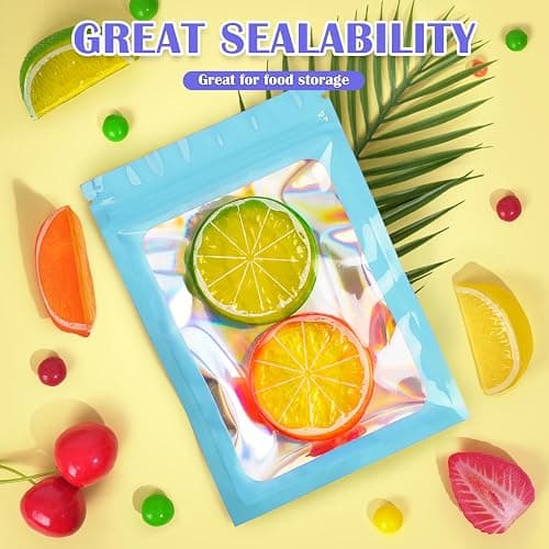 JETMORE 300 Pcs Mylar Bags, Smell Proof Bags Foil Pouch, Holographic Resealable Bags for Small Business, Candy Sample Jewelry Bag Sealable Packaging for Party Favor Food Storage (3x5in-Blue) thumbnail 3