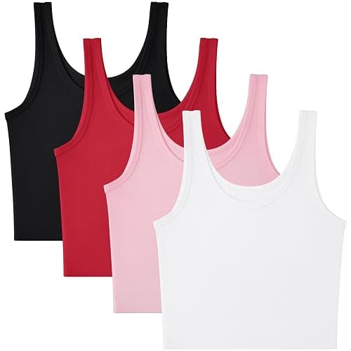 4 Pieces Women's Scoop Neck Tank Tops Cotton Sleeveless Workout Shirts Sports Yoga Crop Top for Women thumbnail 6