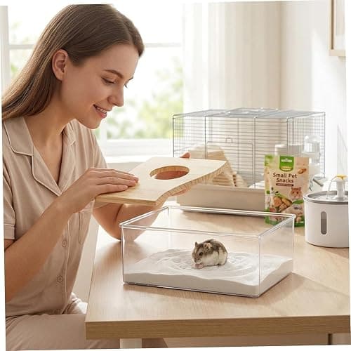Hamster Sand Box, Wooden Cover Clear Acrylic Hamster Dig Box for Small Pets - Saves Space, Easy to Clean, Stable Container for Hamsters, Gerbils, Mice Sand thumbnail 5