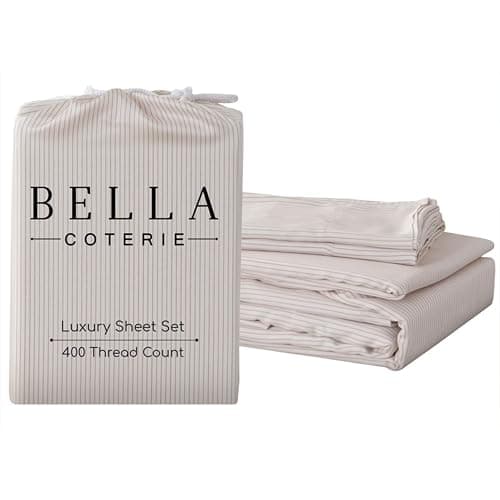 Bella Coterie Luxury Bamboo Viscose Queen Size Sheet Set | 100% Organically Grown | Ultra Soft | Cooling for Hot Sleepers | 18" Deep Pocket [Striped Dune] - Image 1