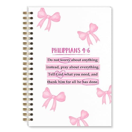 Shescrzionu Pink Bow notebook for women, Cute bible journal for Bible Study and Prayer, Inspirational Christian journal for teen girls, Aesthetic Pink cute bow stuff Faith Based Gift-C04 - Image 1