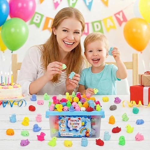 110 Pack Bulk Mochi Squishy & Fidget Toys - Soft Stress Relief Toys, Ideal Party Favors, Classroom Prizes & Christmas Stocking Stuffers for Kids thumbnail 2