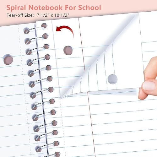 Pastel Pink Spiral Notebook, 1 Subject, 10.5" x 8", College Ruled, 100 Sheets, Double-Sided Pocket Folder, 3-Hole Punched, Tear-Away Pages, Lightweight Plastic Cover, Wire Bound with Kraft Back – Perfect for Notes or Journaling thumbnail 5