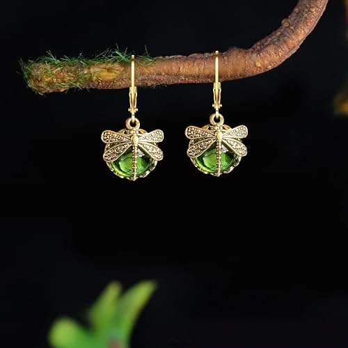 unixmoment Bohemian Sparkly Crystal Moonstone Vintage Gold Dragonfly Dangle Drop Leverback Earrings For Women thumbnail 6