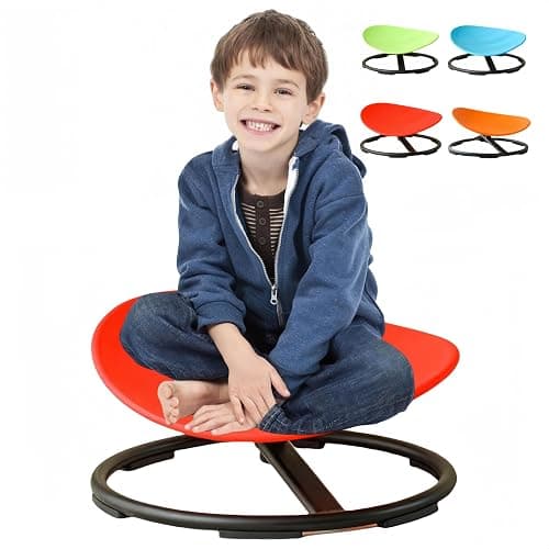 Kids Swivel Chair, Spin Sensory Chair, Metal Base, Non-Slip Design, Sensory Spin Chair Improve Physical Coordination and Spin Relief of Motion Sickness (Red) - Image 1