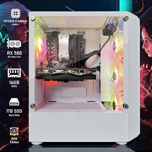 STGAubron Gaming PC Desktop Computer, AMD Ryzen 3 3200G 3.6 GHz, Radeon RX 580 8G GDDR5, 16G DDR4, 1T SSD, 600M WiFi, BT 5.0, RGB Fan x 4, Windows 11 Home thumbnail 3