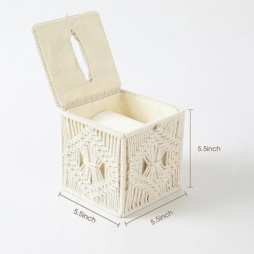 MEETOZ Tissue Box Cover Square, Woven Macrame Napkin Facial Paper Organizer, Boho Decor Tissues Holder for Bathroom Bedroom Dresser Living Room Office thumbnail 3