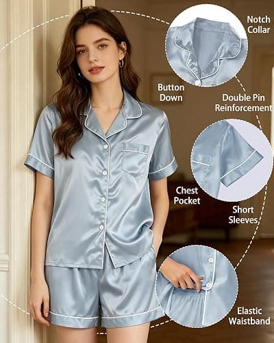 TinyChoice 3 Piece Silk Satin Pajama Set for Women Soft Button Down Pjs | Cozy Night Rest, Group Sleepover Attire, Private Home Lounge, Mom Holiday Present, Sleepover Party Wear thumbnail 5