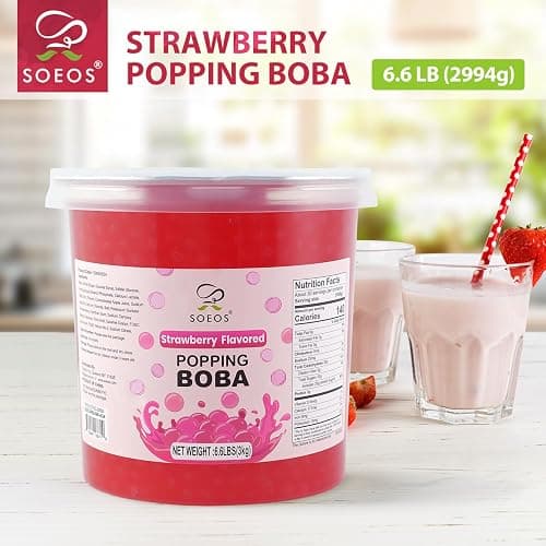 Soeos Strawberry Popping Boba Pearls 6.6 Pounds, Bursting Boba Pearls for Bubble Tea, Beverages, Shakes, Desserts, Smoothie and Ice Cream Topping thumbnail 2