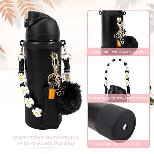 Compatible for Owala Accessories Bundle: Silicone Boot for 24oz & 32oz Bottles, Charms, Handle, Strap, Rubber Bottoms, and Decorative Add-ons for Your Compatible for Owala Water Bottle, White - White - 24 Ounces thumbnail 3