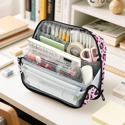 Sletend Big Capacity Leopard Print Pencil Case Large Pencil Pouch Portable Zippered Storage Pouch for Boys Girls Adults Students thumbnail 2