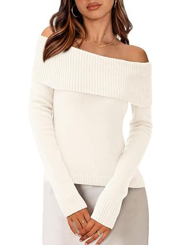 PRETTYGARDEN Off The Shoulder Sweater for Women 2026 Fall Fashion Cute Long Sleeve Tops Winter Ribbed Pullover Knit Outfits - Image 1