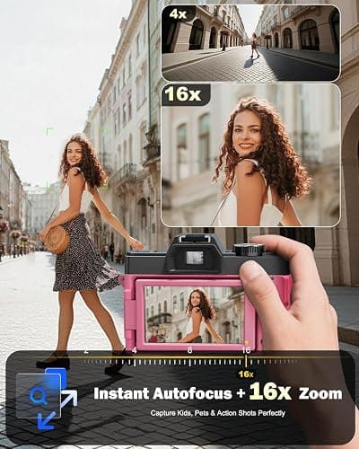 NBD 5K 64MP Digital Cameras for Photography with Dual-Lens WiFi | Vlogging Point and Shoot Camera Kit for Beginners,with 180° Flip Screen,16X Zoom,32GB Card,2 Batteries(PINK) thumbnail 2