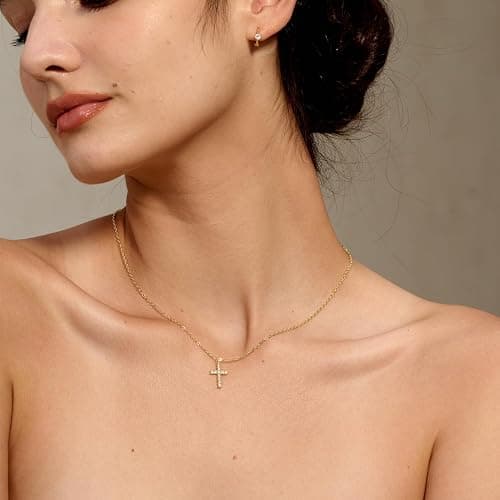 Tewiky Cross Necklace for Women-Dainty Simple 14k Gold Plated/sterling silver Plated Cross Pendant Cute Necklaces Jewelry for Women thumbnail 3
