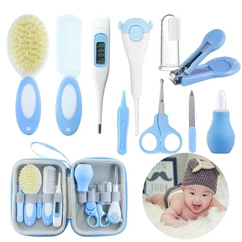 ZELINYE Baby Care Kits,Baby Grooming Kit,10 in 1 Newborn Essentials Must Haves,Baby Nail Clippers Baby Brush Baby Comb Earpick Nose Cleaning Tool Baby Nail File Nursing Baby Kit （Blue） - Image 1