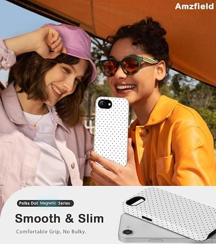 Amzfield for iPhone 16e Case Compatible with Magsafe Cute Polka Dot Aesthetic Magnetic Design Women Girls Fall Chic Girly Pretty Dual Layer Hybrid Protection Elegant Case for iPhone 16 e, White thumbnail 6