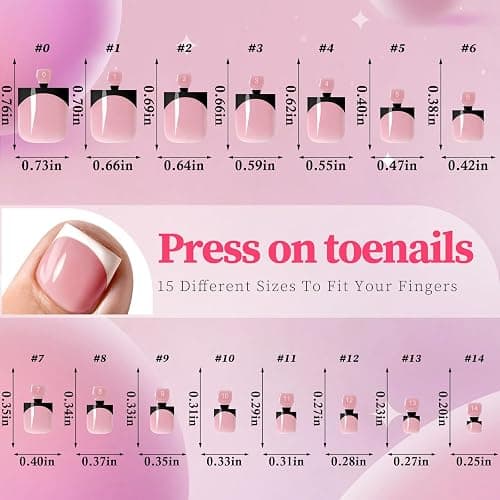 AddFavor Toe Nail Press ons - 150pcs Press on Toenails for Women, French Tip Toe Press on Nails Fake Toe Nail Tips Square Fake Toenails in 15 Sizes Full Cover Acrylic Toenail with Adhesive Tabs thumbnail 3