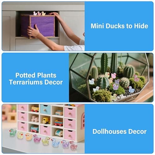Rclxl 120pcs Mini Glitter Ducks - Colorful Tiny Small Little Resin Ducks for Dollhouse, Fairy Garden, Landscape, Aquarium Decorations thumbnail 6