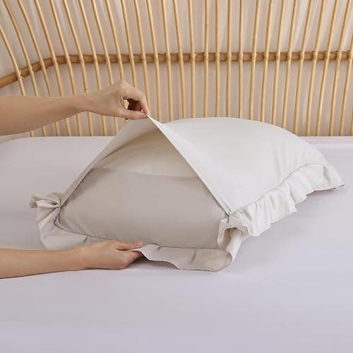 JANZAA Oatmeal Comforter Set Twin – Soft Microfiber, Lightweight All Season Bedding, Ruffle Shabby Chic Aesthetic, Breathable Cozy Bed Set with 1 Pillow Shams, Machine Washable thumbnail 5
