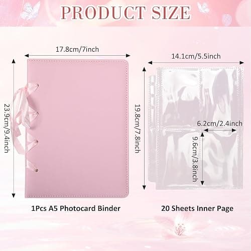 A5 Ballerina Kpop Photocard Binder - 6 Ring Kpop Photo Card Binder with 20 Pack 4-pocket Card Pages, PU Leather Kpop Collect Book, Pink Binder Album for Organizing K-pop Photocards thumbnail 3