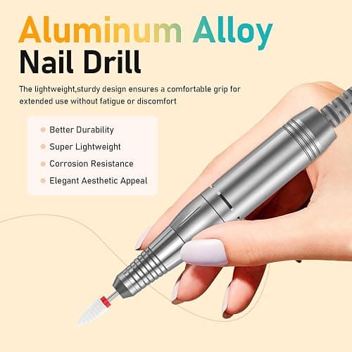 Portable Nail Drill Electric File: 35000RPM Professional Rechargeable Nail E File Machine,for Acrylic Nails Gel Polishing Removing, Cordless Efile with Bits Kit for Manicure Salon Home (Pink) thumbnail 6