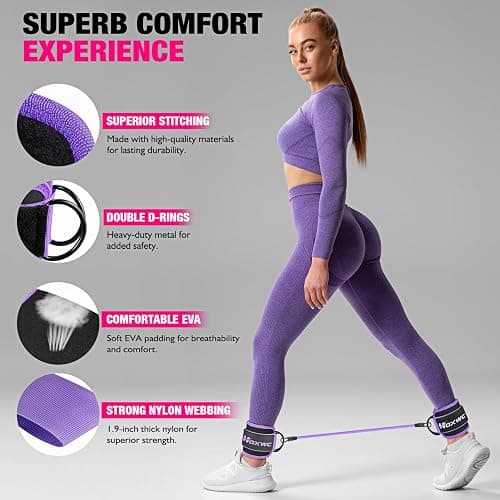 HOXWC Ankle Resistance Bands with Cuffs, Ankle Bands for Working Out, Ankle Resistance Band for Leg, Booty Workout Equipment for Kickbacks Hip Fitness Training, Exercise Bands for Butt Lift Women thumbnail 4