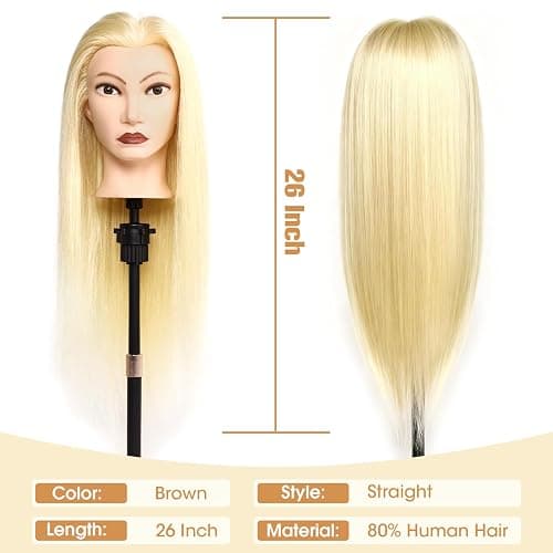 MYSWEETY Mannequin Head Human Hair, 26" Cosmetology Mannequin Head with 80% Human Hair, Doll Head for Hair Styling with Clamp Holder and Tools (White) thumbnail 4