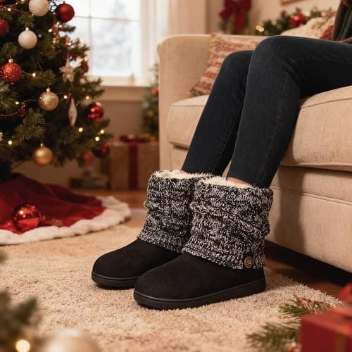 FamilyFairy Women's Woolen Yarn Knit Bootie Slippers Comfy Warm Plush Fleece Memory Foam House Shoes for Indoor Outdoor thumbnail 2