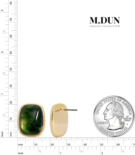 M.DUN- Round Edges Rectangle Shape Studs Earring. Abalone Amber Turquoise Resin Stone Design, 18k Real Gold Plated Bezel, Hypoallergenic Gorgeous Gift for Women thumbnail 5