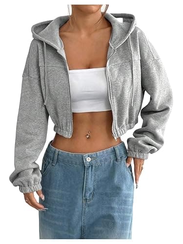 SHENHE Women's Cropped Zip Up Hoodie Jacket Athletic Workout Long Sleeve Sweatshirt Hoodies - Image 1