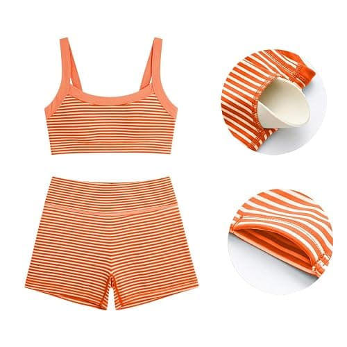 Womens Gym Sets 2 Piece Striped Padded Sports Bra Tops High Waist Biker Shorts Tracksuits Set Seamless Yoga Outfits Casual Running Workout Activewear thumbnail 3