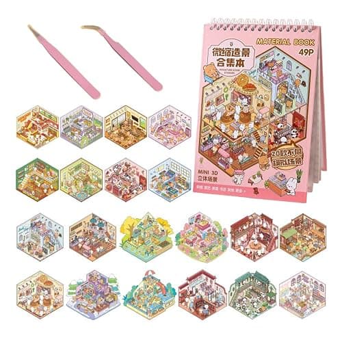 deegbbyi 20 Sets 3D Autocollants de Scène, DIY Amusants House Sticker avec 2Pcs Pince, Stickers 3D, Stickers Scene Miniature, Convient aux Adultes et Enfants pour Soulager Stress et Passer le Temps - Image 1