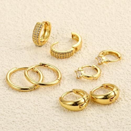 Small Gold Hoop Earrings Set for Women, 14K Gold Plated Lightweight Earrings Sets for Multiple Piercing, Hypoallergenic Huggie Gold Hoops Earrings for Women Jewelry thumbnail 9