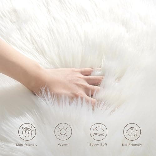 Ashler Faux Fur Rug, Fluffy White Small Sheepskin Rug, Ultra Soft 2x3 Ft Mat, Machine Washable Shag Mats, Nursery Throw for Bed, Living, Kids Room thumbnail 6