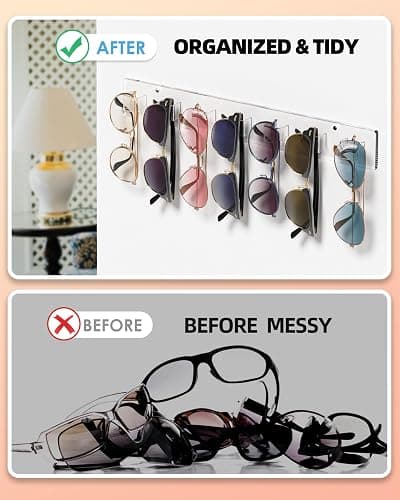 MaxGear Sunglasses Organizer 2 Pack, Wall-Mounted Eyeglasses Holder, Clear Acrylic Display Rack with 14 Slots, Ideal for Home and Office Storage thumbnail 4