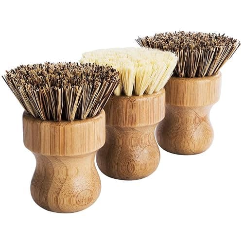 Palm Pot Brush- Bamboo Round 3 Packs Mini Dish Brush Natural Scrub Brush Durable Scrubber Cleaning Kit with Union Fiber and Tampico Fiber for Cleaning Pots, Pans and Vegetables thumbnail 4