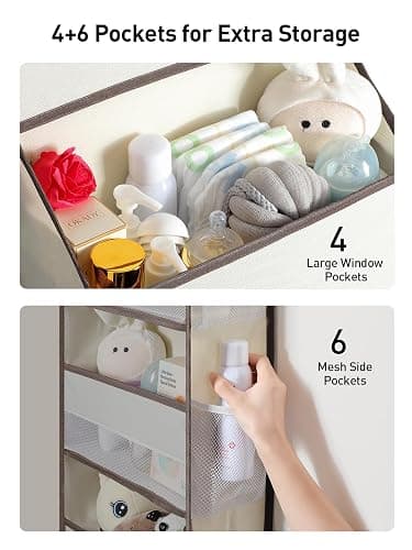 Yecaye Hanging Over the Door Organizer 1 Pack, 35.2lbs Load Toy Stuffed Animal Storage, Swing-proof Bathroom Organizers and Storage for Nursery Newborn Baby Essential Stuff Beige thumbnail 5